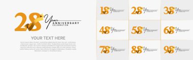 set of anniversary logo with orange number and golden ribbon can be use for celebration clipart