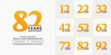 set of anniversary logo with orange and black number on white background can be use for celebration clipart