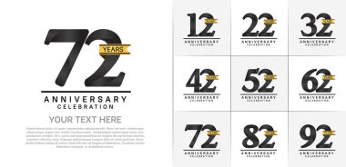 set of anniversary logo with black number and golden ribbon can be use for celebration clipart