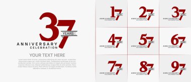 set of anniversary logo with red number and silver ribbon can be use for celebration clipart