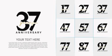 set of anniversary logo with black number and golden handwriting text can be use for celebration clipart