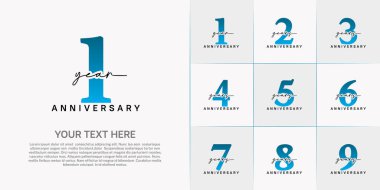 set of anniversary logo with blue number and black handwriting text can be use for celebration clipart