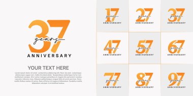 set of anniversary logo with orange number and black handwriting text can be use for celebration clipart