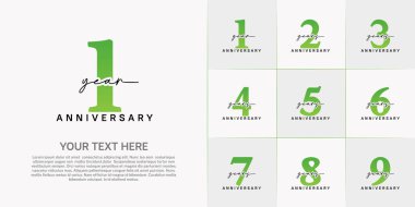 set of anniversary logo with green number and black handwriting text can be use for celebration clipart