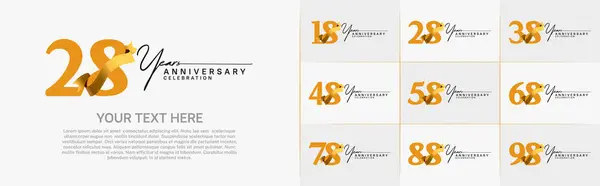 stock vector set of anniversary logo with orange number and golden ribbon can be use for celebration