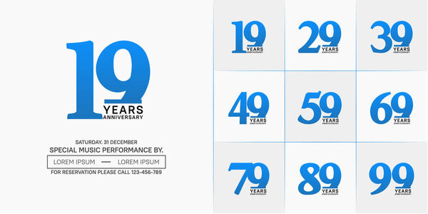 Набор юбилейный логотип с синим и черным номером на белом фоне может быть использован для празднования