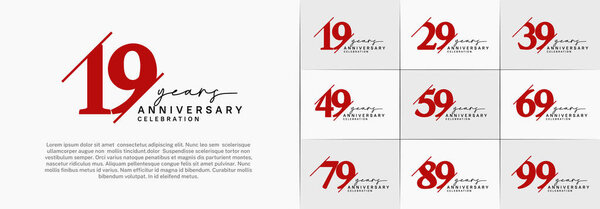 Набор юбилейный логотип с красным и черным цветом может быть использован для празднования