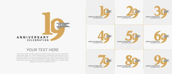 stock vector set of anniversary logo with gold number and silver ribbon can be use for celebration