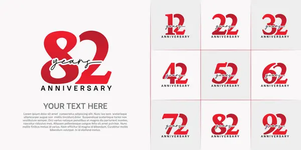 stock vector set of anniversary logo with red number and black handwriting text can be use for celebration