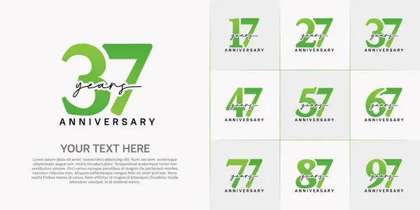 stock vector set of anniversary logo with green number and black handwriting text can be use for celebration