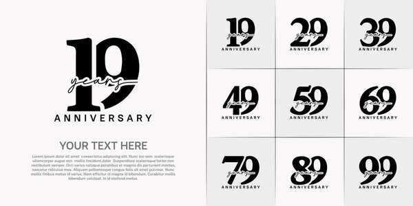 set of anniversary logo with black number and black handwriting text can be use for celebration