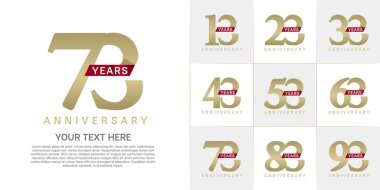 Set of Anniversary Logotype with red ribbon, golden color can be use for special day celebration clipart