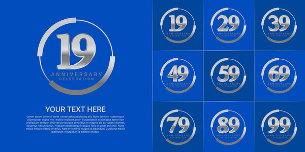 set of anniversary logo with silver number in circle can be use for celebration