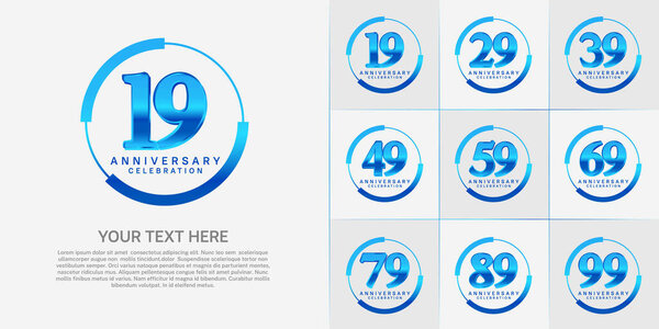 set of anniversary logo with blue number in circle can be use for celebration