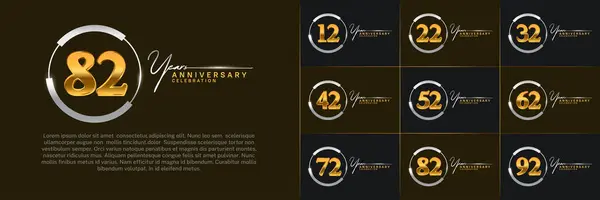 stock vector set of anniversary logo with golden number in silver circle can be use for celebration