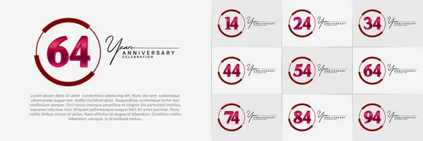 Stock vector set of anniversary logo with red number in circle can be use for celebration