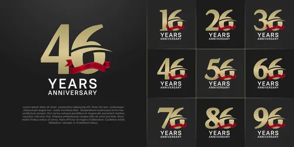 stock vector set of anniversary logo with gold number and red ribbon can be use for celebration