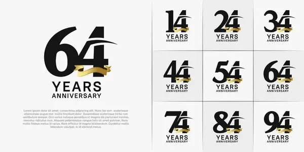 Stock vector set of anniversary logo with black number and golden ribbon can be use for celebration