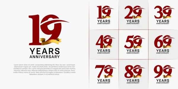 stock vector set of anniversary logo with red number and golden ribbon can be use for celebration