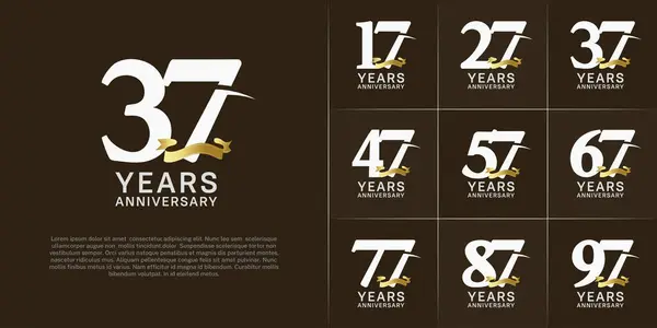 stock vector set of anniversary logo with white number and golden ribbon can be use for celebration