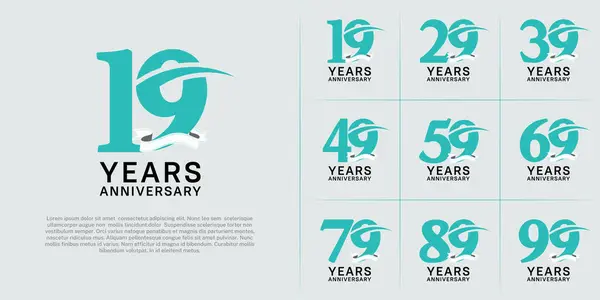 stock vector set of anniversary logo with blue number, swoosh and ribbon can be use for celebration