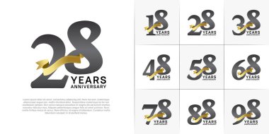 Yıldönümü Logotype siyah renkli ve altın kurdeleli seti özel gün kutlamaları için kullanılabilir