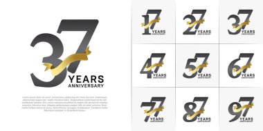 Yıldönümü Logotype siyah renkli ve altın kurdeleli seti özel gün kutlamaları için kullanılabilir