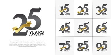 Yıldönümü Logotype siyah renkli ve altın kurdeleli seti özel gün kutlamaları için kullanılabilir