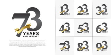 Yıldönümü Logotype siyah renkli ve altın kurdeleli seti özel gün kutlamaları için kullanılabilir