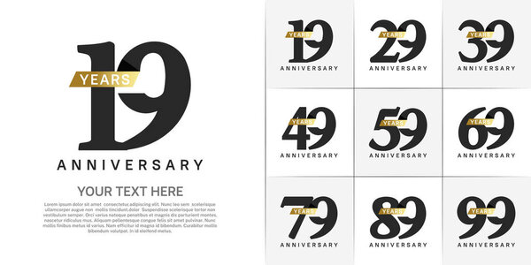 Set of Anniversary Logotype with gold ribbon, black color can be use for special day celebration