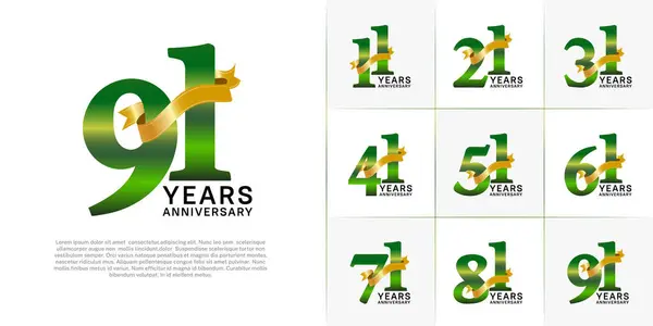 stock vector Set of Anniversary Logotype green color with gold ribbon can be use for special day celebration