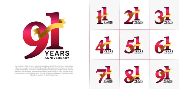 stock vector Set of Anniversary Logotype red color with gold ribbon can be use for special day celebration