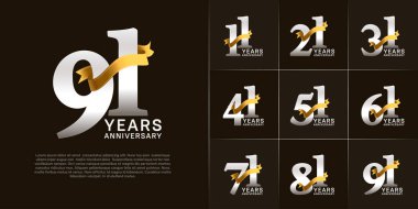 Yıldönümü Logotype gümüş rengi ve altın kurdeleli set özel gün kutlamaları için kullanılabilir