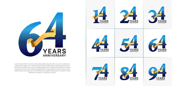 stock vector Set of Anniversary Logotype blue color with gold ribbon can be use for special day celebration