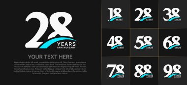 Yıldönümü Logotype seti mavi renkte, beyaz renk özel gün kutlamaları için kullanılabilir.