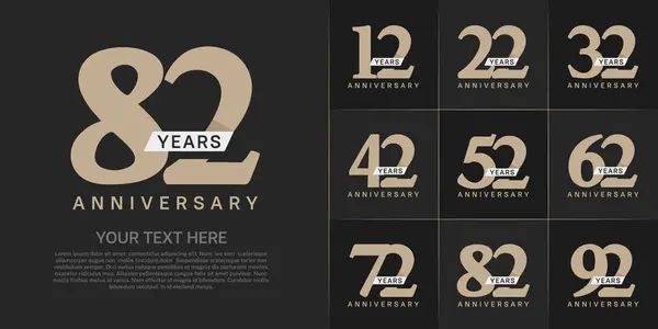 stock vector Set of Anniversary Logotype with white ribbon, brown color can be use for special day celebration