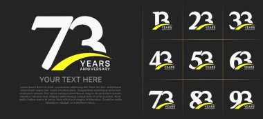 Set of Anniversary Logotype with yellow swoosh, white color can be use for special day celebration clipart