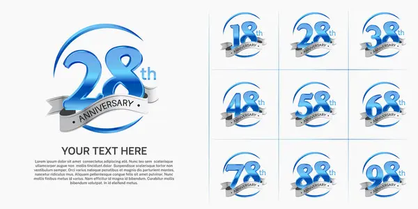stock vector anniversary logotype set vector, blue color and silver ribbon for special day celebration