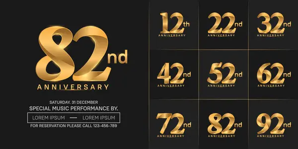 stock vector anniversary logotype set vector, golden color for special day celebration