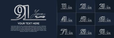 Yıldönümü logotip seti vektörü, özel gün kutlamaları için gümüş çizgi rengi