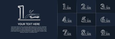 Yıldönümü logotip seti vektörü, özel gün kutlamaları için gümüş çizgi rengi