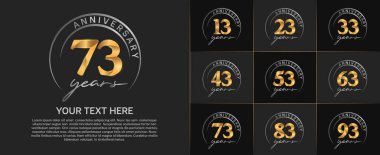 anniversary logotype set vector, gold color with silver circle for special day celebration clipart