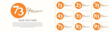 anniversary logotype set vector, orange color circle for special day celebration clipart