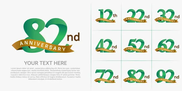 stock vector anniversary logotype set vector, green color and gold ribbon for special day celebration