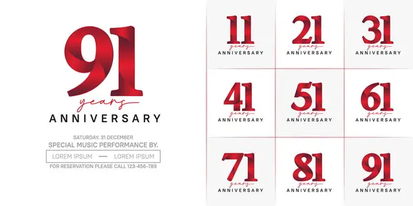 stock vector anniversary logotype set vector, red and black color for special day celebration