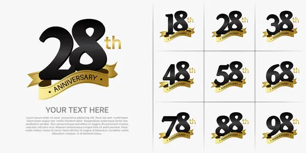 stock vector anniversary logotype set vector, black color and gold ribbon for special day celebration