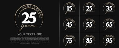 anniversary logotype set vector, white color with brown circle for special day celebration clipart