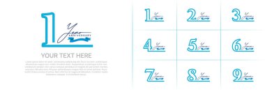 Yıldönümü logotip kümesi vektörü, özel gün kutlamaları için mavi çizgi rengi