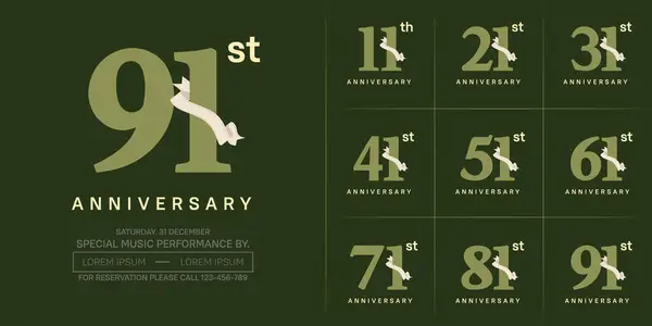 stock vector anniversary logotype set vector, green color and white ribbon for special day celebration