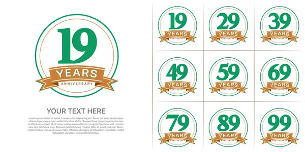 stock vector anniversary logotype set vector, green color with circle and brown ribbon for special day celebration